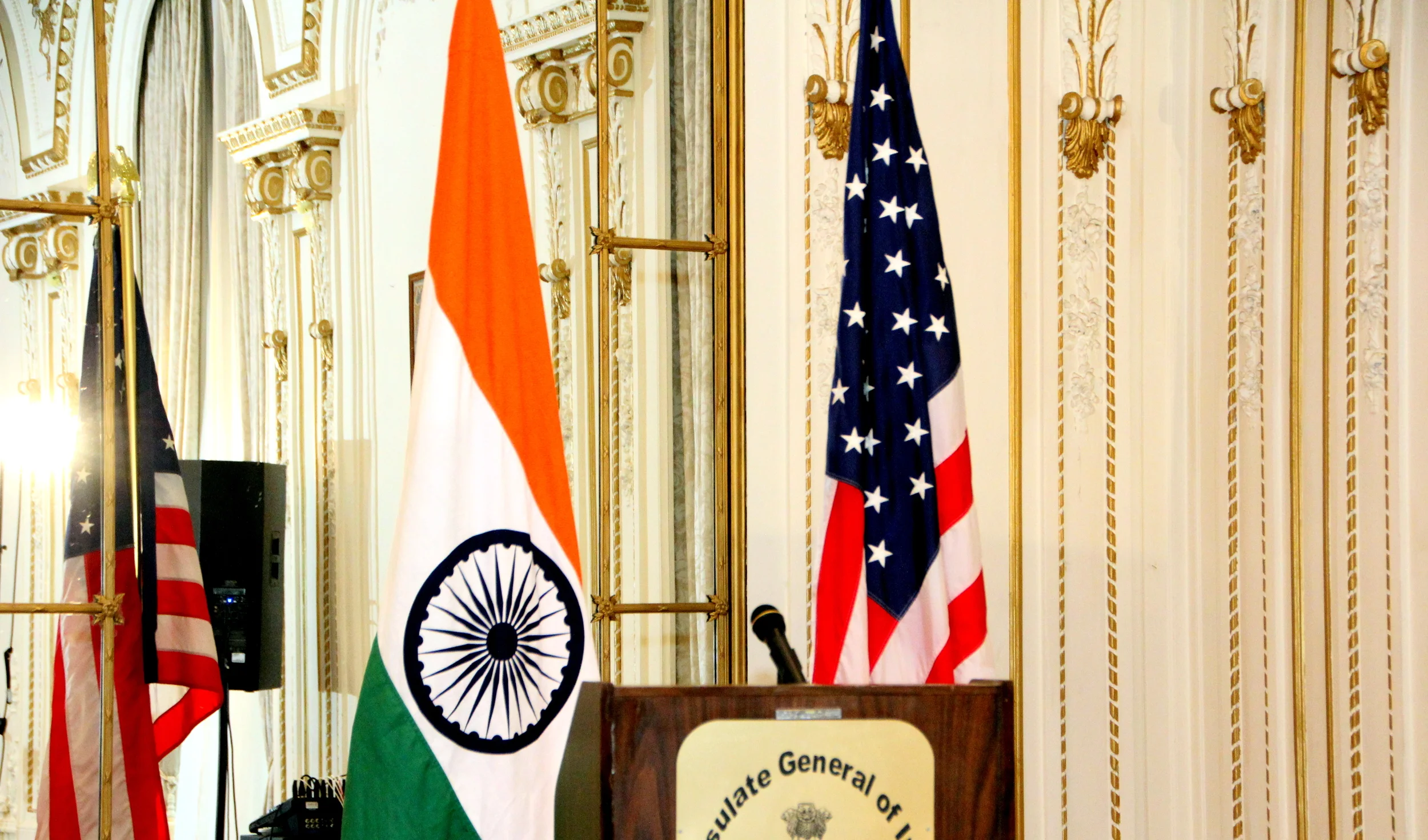 Lectern for speakers -- Source: International Hindi Conference