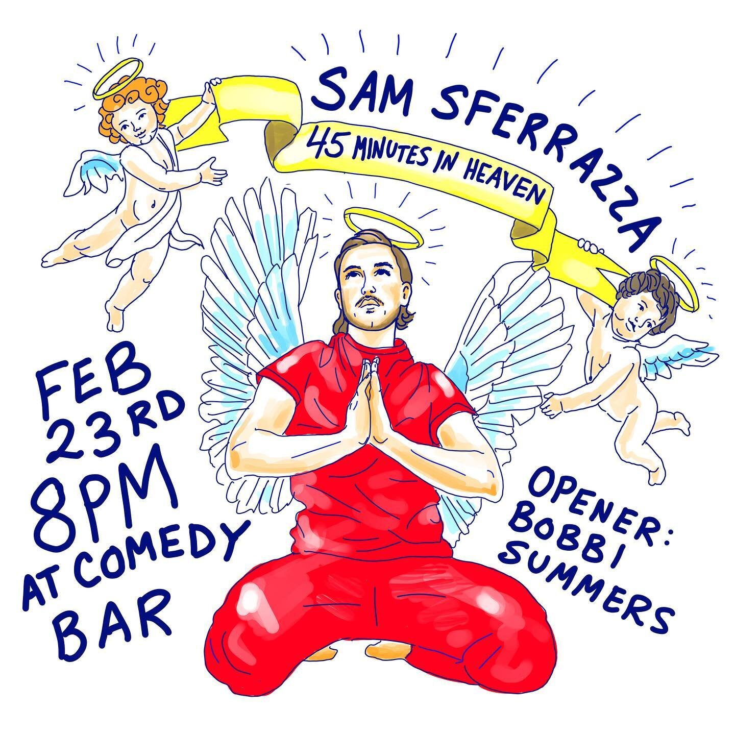 👼🏼🚨CALLING ALL ANGELS🚨👼🏼 For one night only Heaven is a place on Earth. For I will be doing my first 45 minute set at Comedy Bar next month. So excited to bring on the incomparable @bobbi_channel as my opener. What material will I be doing? I l