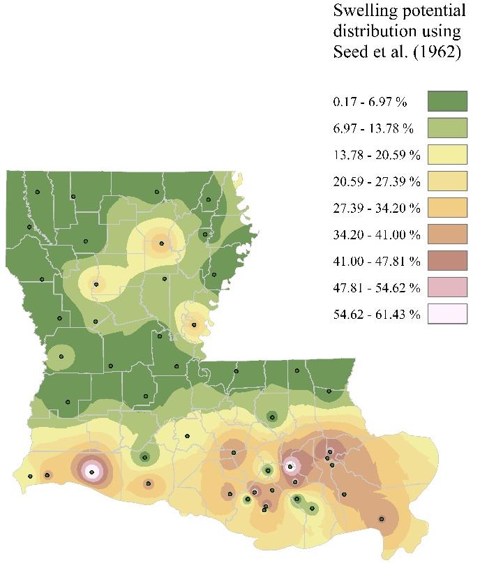 Figure 3 Swelling potential distribution of soils in Louisiana