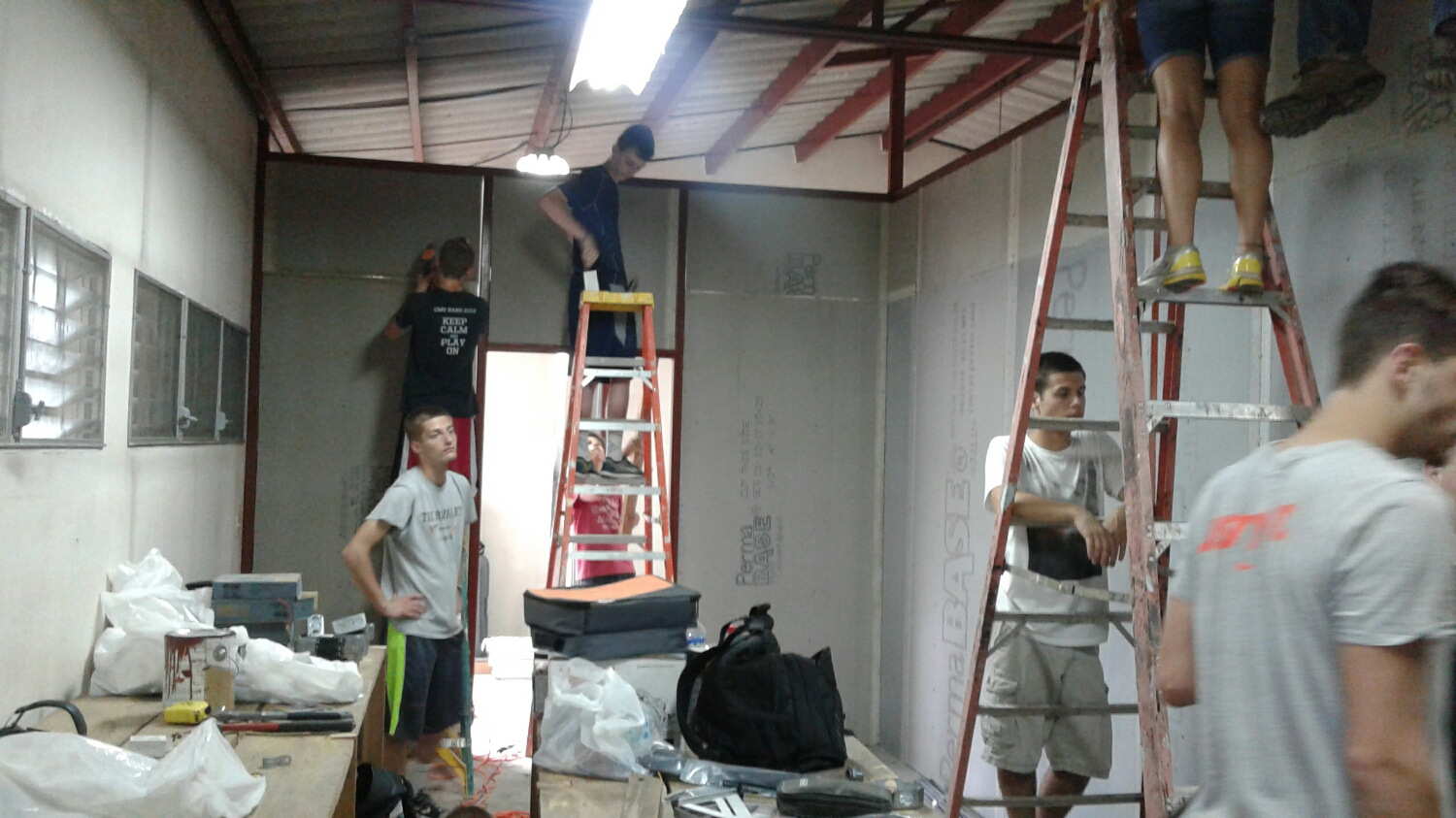 This is the area where the prosthetics will be manufactured. Where the work benches are on the left, before they were shelves up to the ceiling.