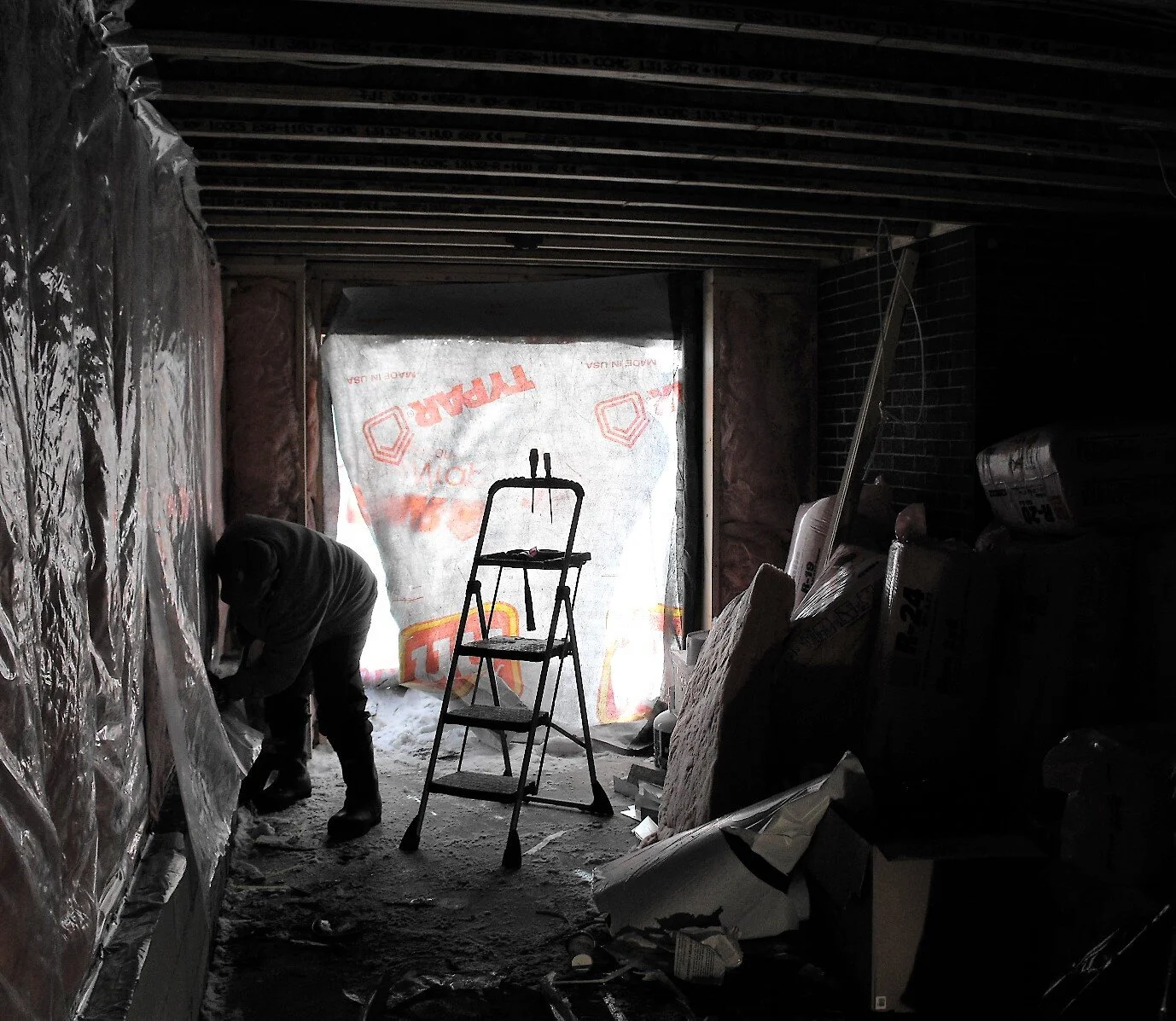 It`s January with snow blowing in through the door and I`m insulating the shop :-)