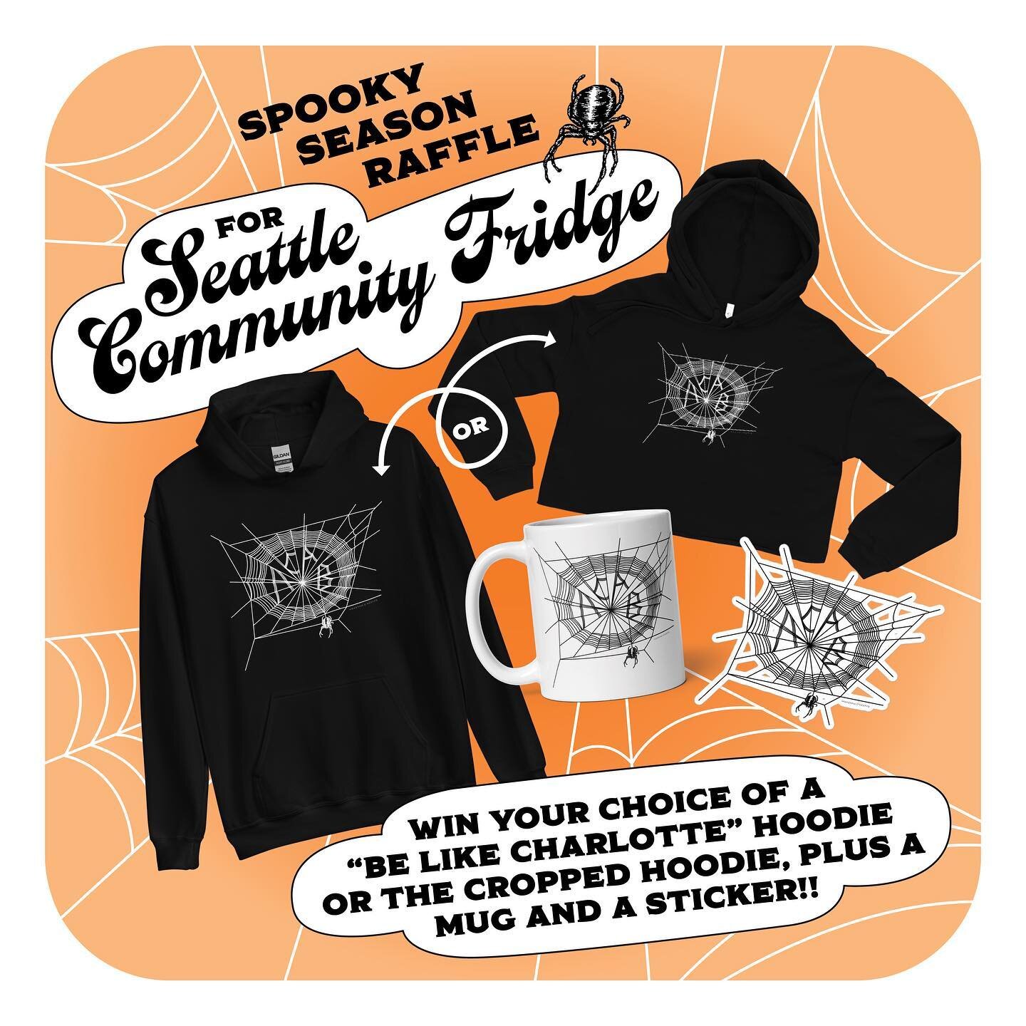 👻🎃👻 SPOOKY SEASON RAFFLE FOR MUTUAL AID!!! 👻🎃👻  I&rsquo;m raffling off some &ldquo;Be Like Charlotte&rdquo; goodies for Seattle Community Fridge!!! 💫 You could win this cozy time, spooky season ACAB bundle including a hoodie of your choice (ei