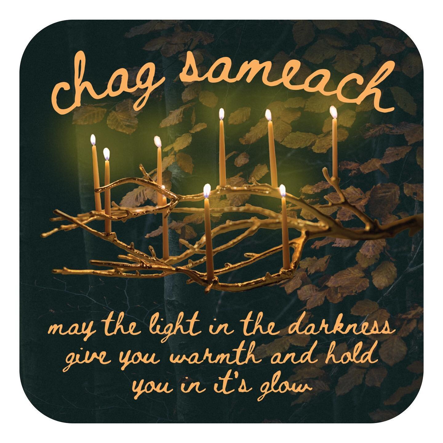 ✨🕯✨Chag Sameach!✨🕯✨

May the light in the darkness give you warmth and hold you in it&rsquo;s glow this holiday season!

(ID: picture of a dark forest with amber colored leaves in the foreground. Overlaid in front as if extending from the tree is a