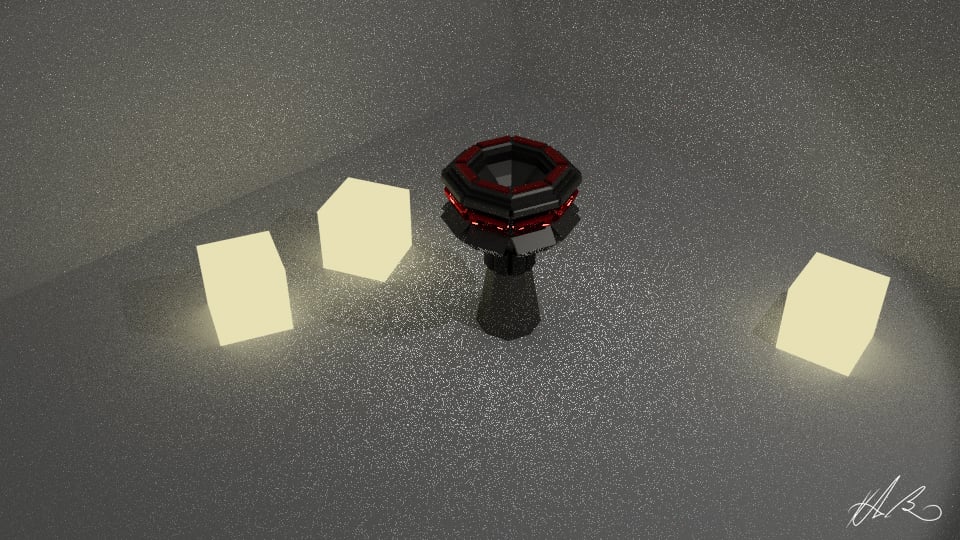 Fountain and Glowing Cubes