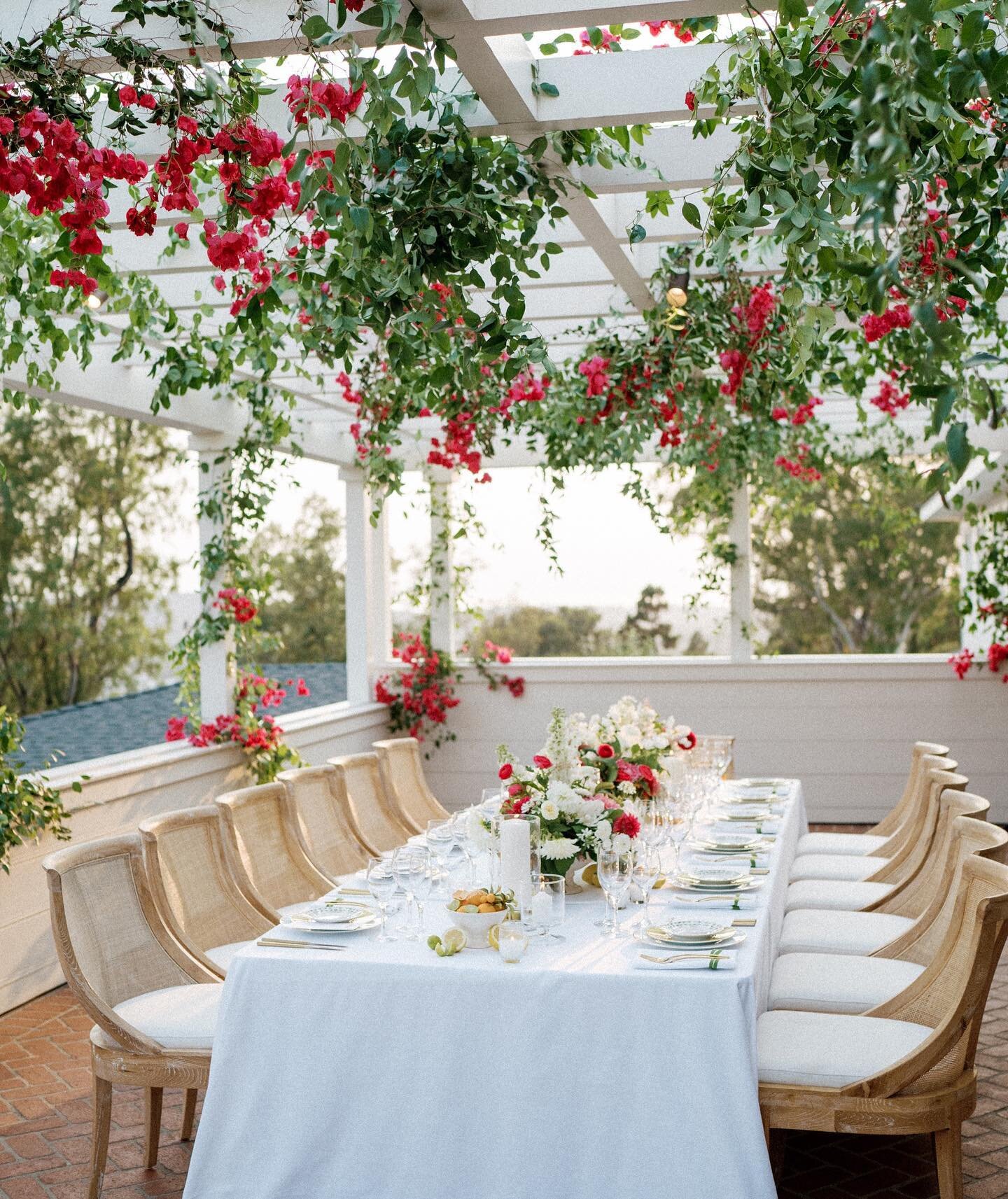 We transformed the terrace @belmondelencanto into a Mediterranean oasis for Dana &amp; Nate&rsquo;s intimate wedding dinner. We&rsquo;ll never forget the floral install @camelliafloraldesign executed and the fun colors and patterns @theonicollection 