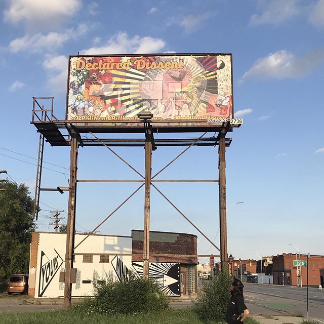 Nicole and billboard for her show, Declared Dissent, this Saturday! September 7th! 6-9pm! #billboardart #nicolemacdonald #declareddissent