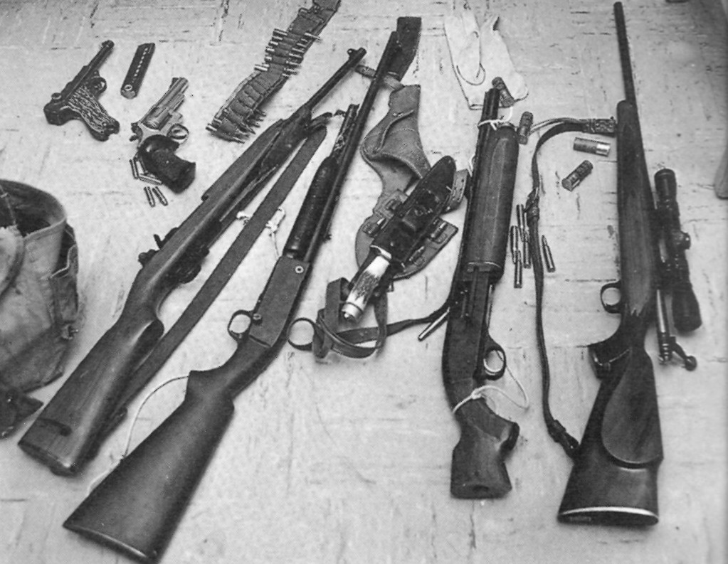 The collection of weapons brought by the Texas Tower shooter on August 1, 1966.