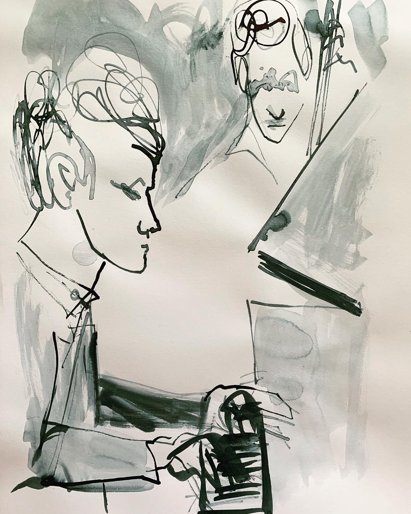 Anton Dromberg, piano &amp; Samuel Löfdahl, bas @cafeglennmiller @samuellofdahl  #inkdrawing #inkportrait #jazzmusicians #jazzclub #livejazzdrawing