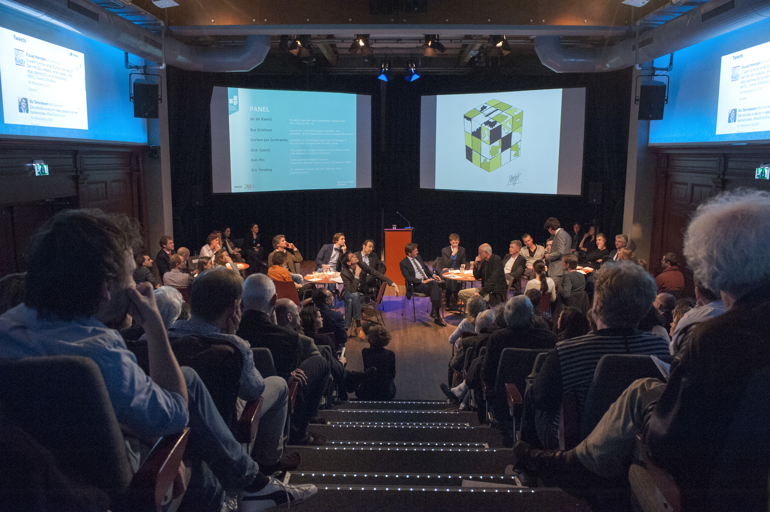  The  cartoon  Euro elections  by Ramses Morales Izquierdo  shown on screen during the debate ©Jan Boeve 