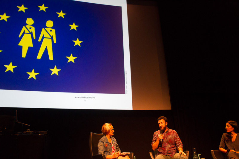 Book presentation with Katherine Watson, Naema Tahir and Juan Luis Sánchez, before the €urovisions live cinema performance. Photo ©Xander Remkes