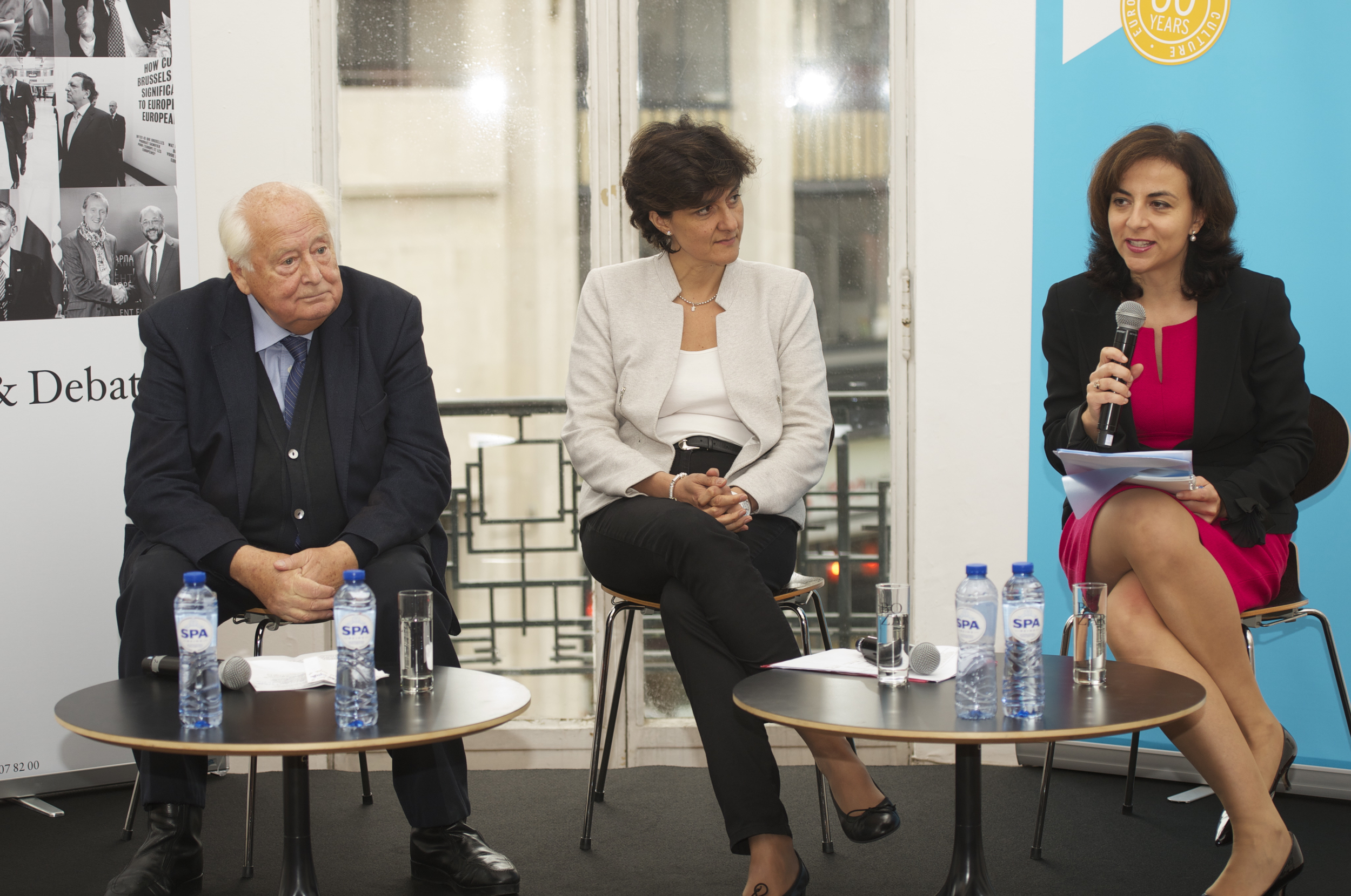  Raymond Georis, Sylvie Goulard and Vanessa Mock at the Historic Speech debate at BOZAR.&nbsp;Photo ©Yves Gervais 