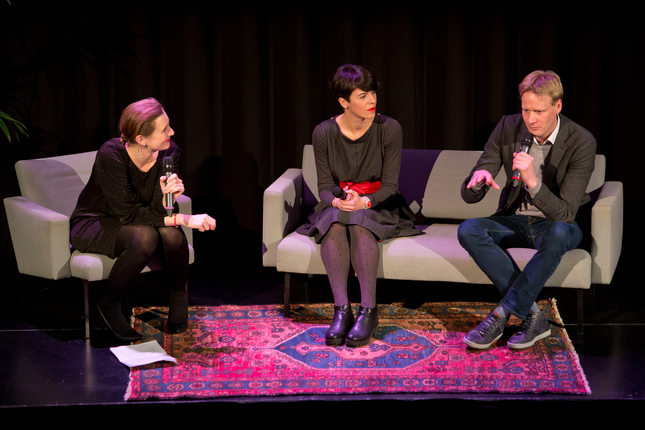 Moderator Natasja van den Berg with Antonija Eremut and Sjoerd Feitsma. Photo by Maarten van Haaff.