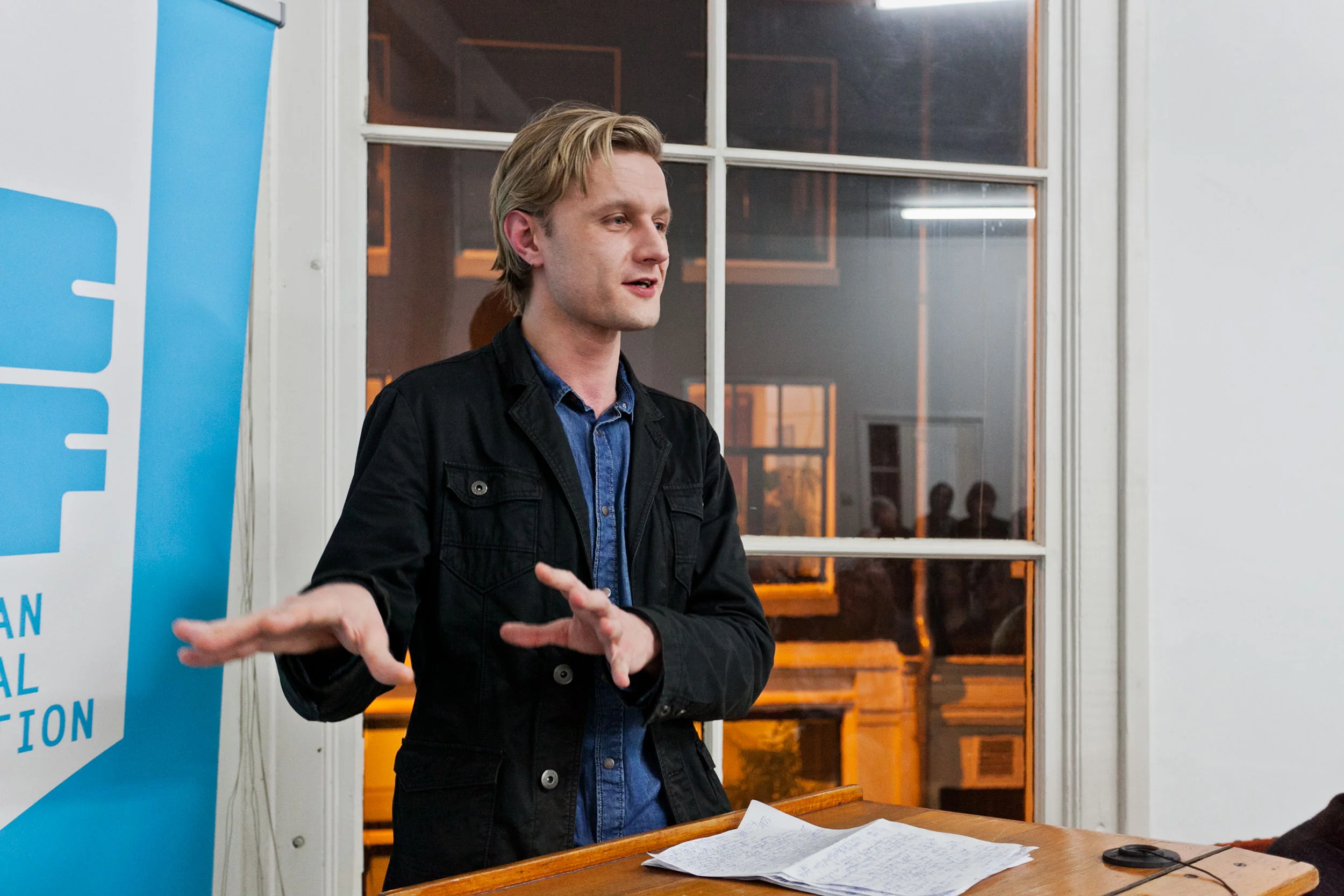 Vasyl Cherepanyn speaking in Amsterdam in February 2015. Photo by Pip Erken.