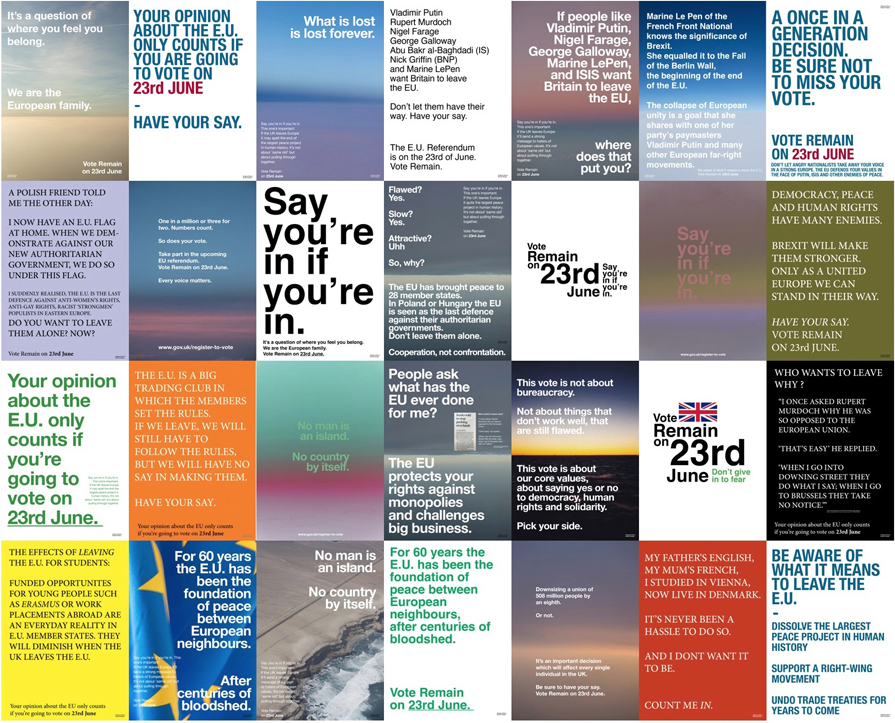 Artist Wolfgang Tillmans has designed a series of posters to encourage people to vote Remain. Find out more on his website .