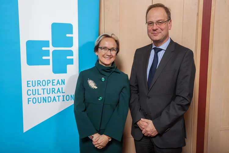 ECF Director Katherine Watson and Tibor Navracsics, EU commissioner for Education, Culture, Youth and Sport. Photo by Xander Remkes.