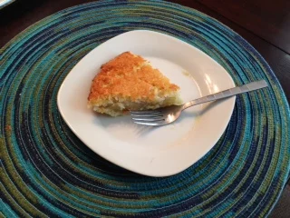 A slice of heaven. This is not totally sugar free so it is still a once in a while event. However, it's gluten free properties are not even in the slightest to detect.