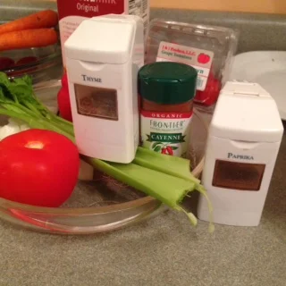 In this recipe I selected celery, onion, red bell pepper with thyme, paprika and cayenne pepper. 