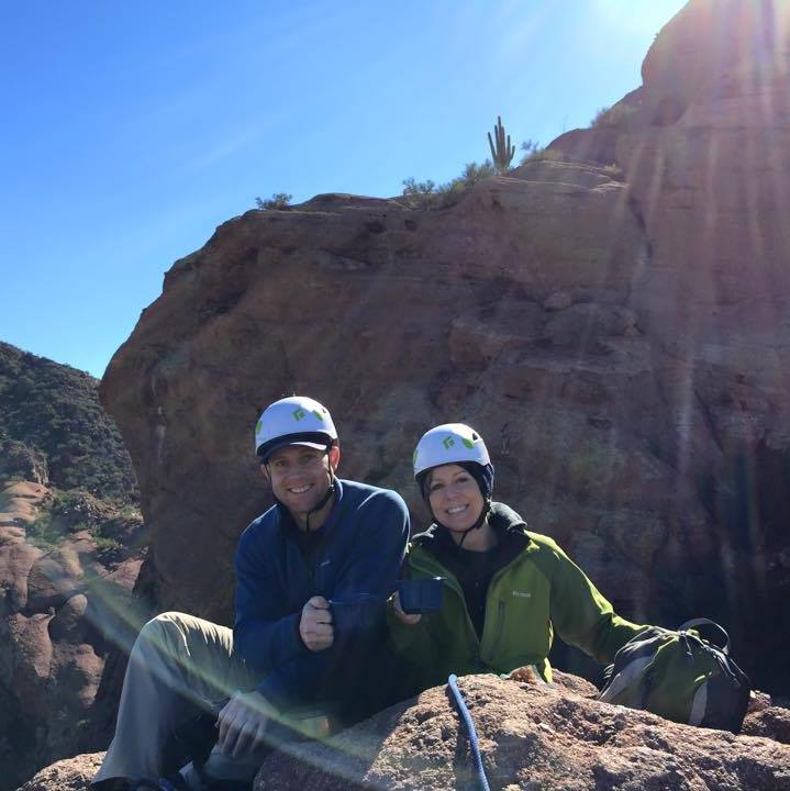Having a cup a tea at the top! We were tied down to the anchor, believe me, I didn't move once on this peak, it was about 10 foot surface area then straight down. 