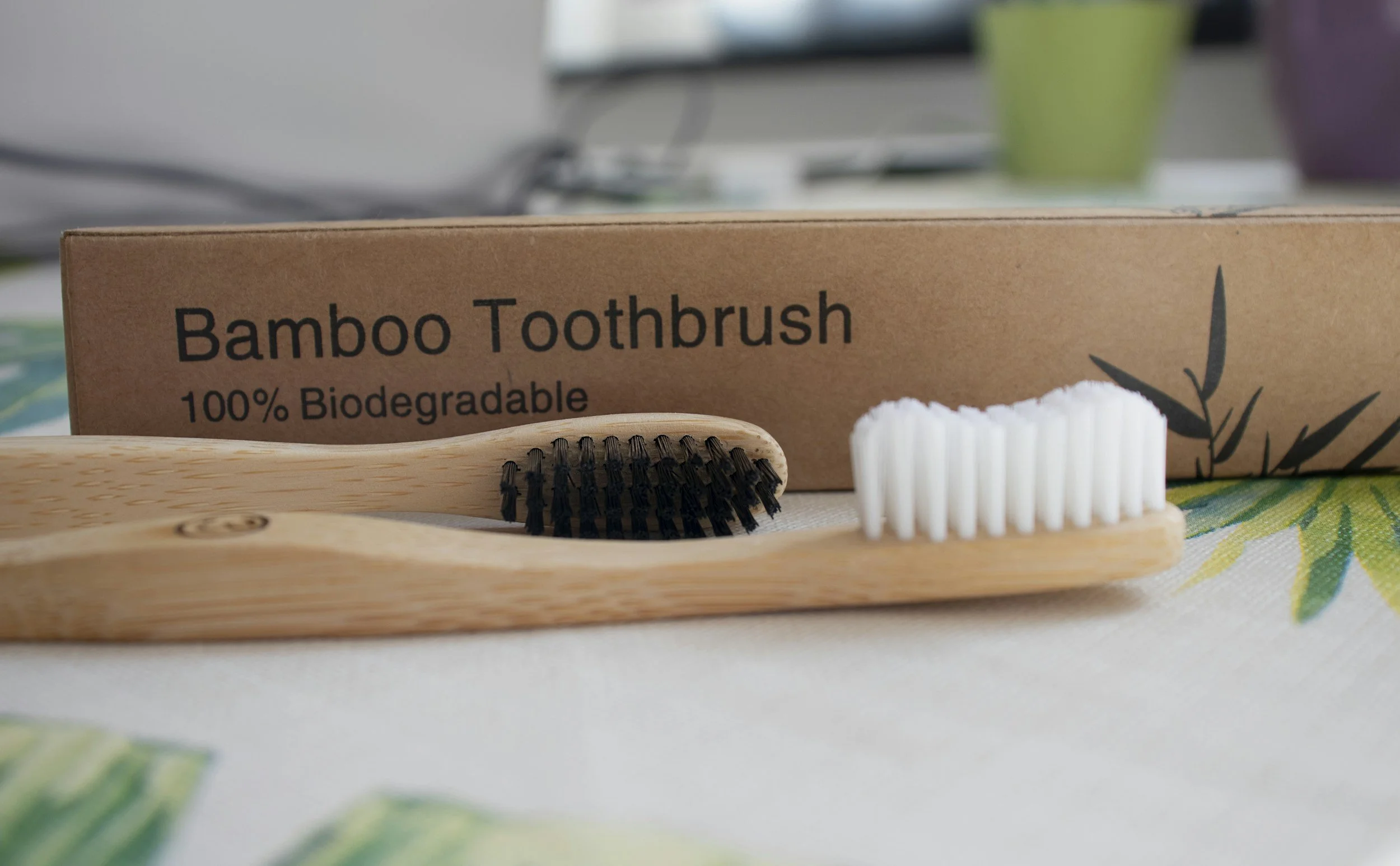 bamboo toothbrushes and box packaging