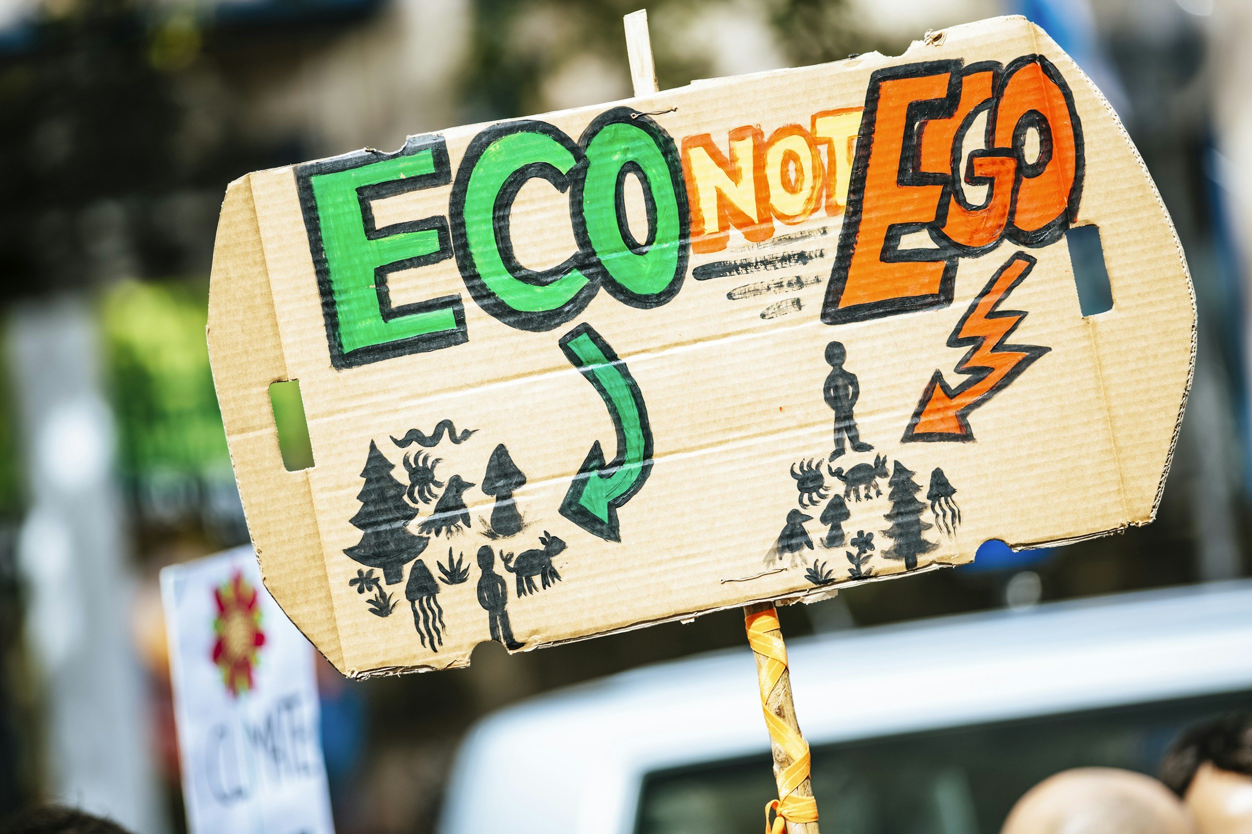 cardboard sign eco not ego
