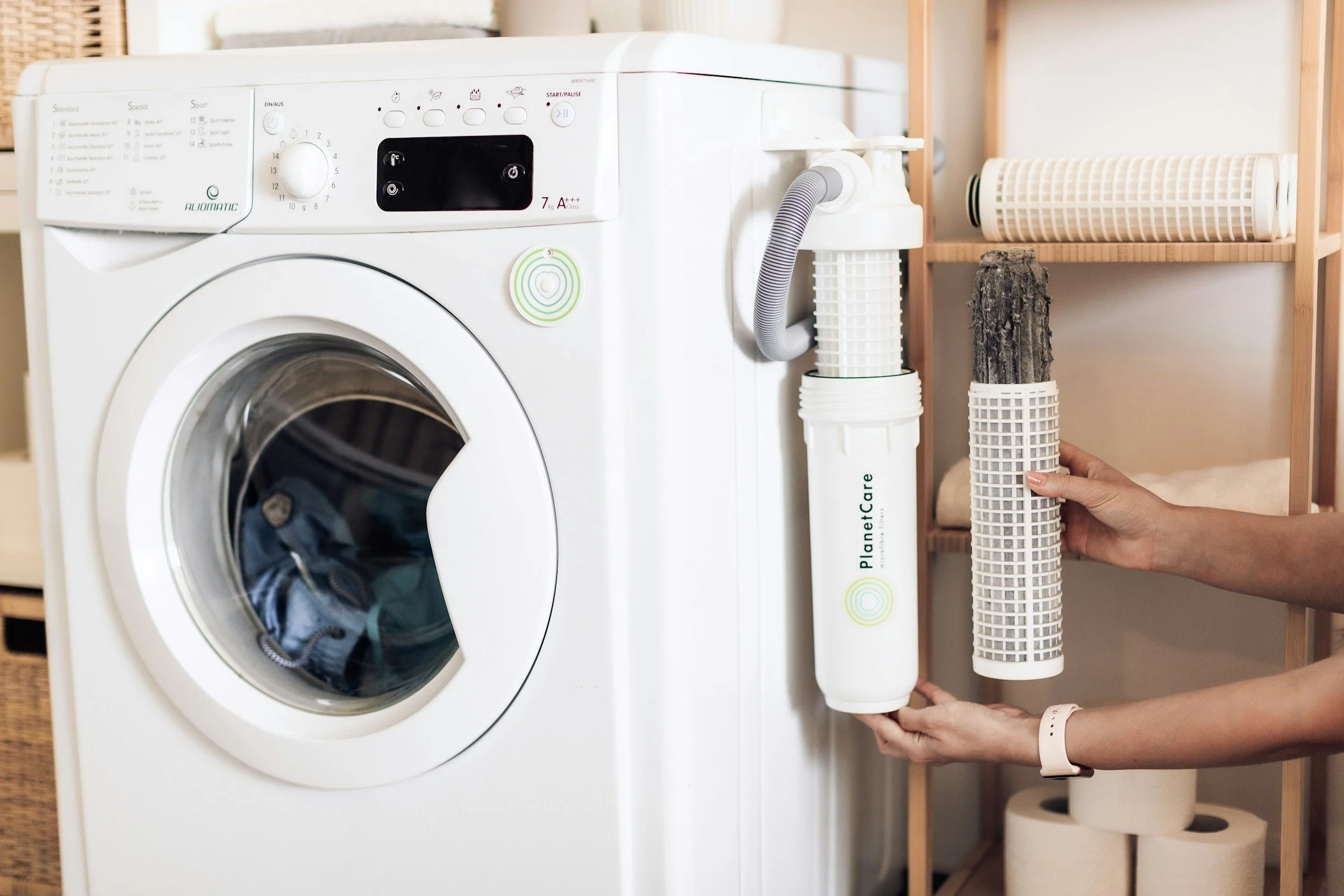 replacing filter on white front-load washing machine