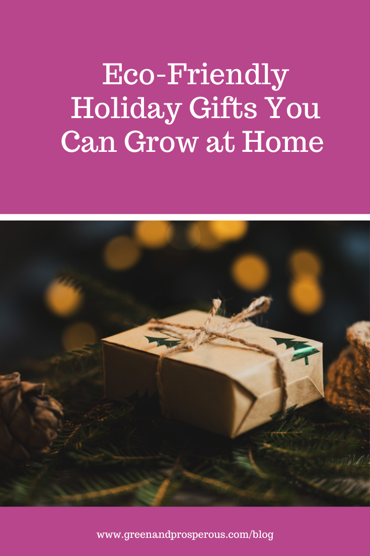 Pinterest pin_small gift in brown paper wrapping with green tree designs