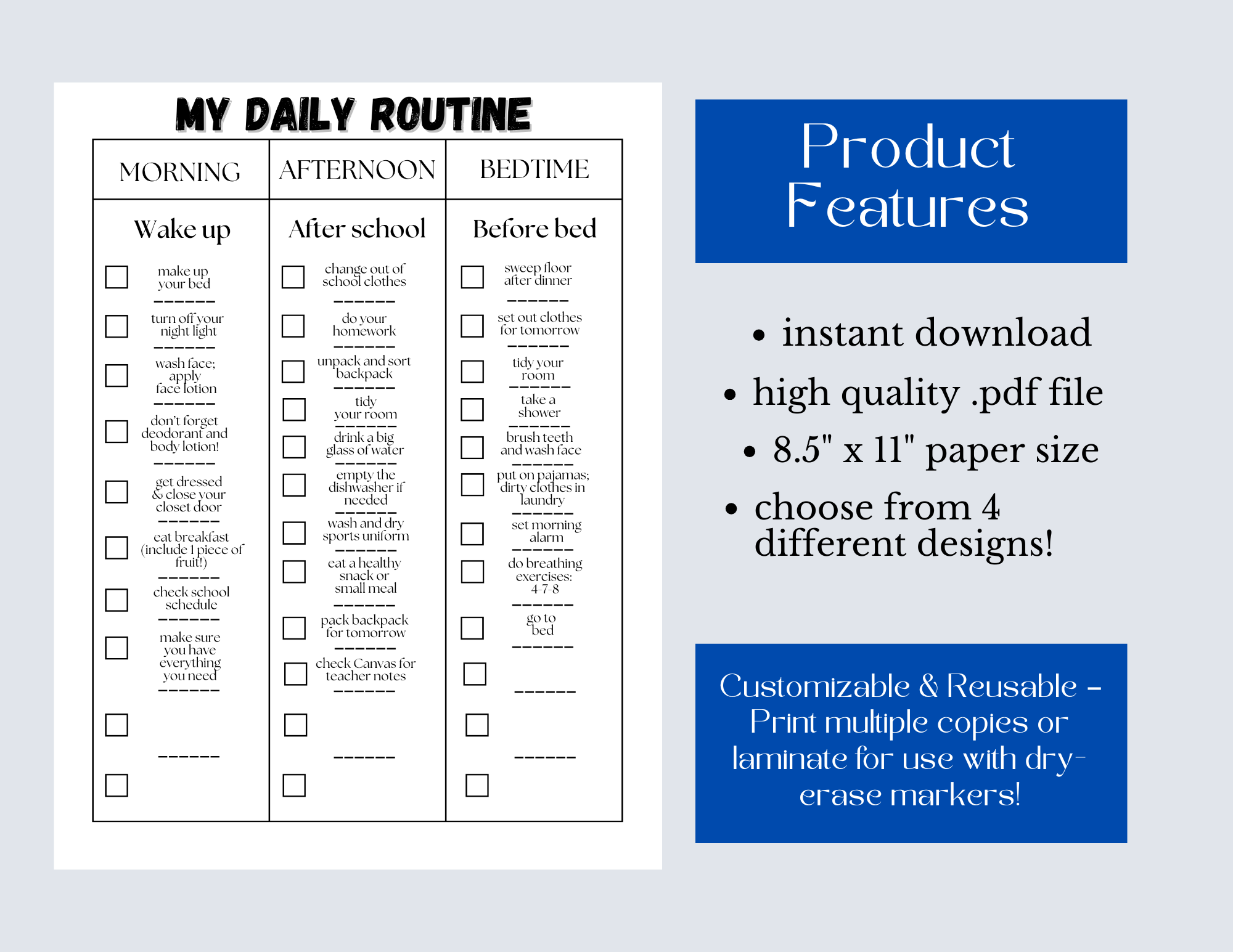 Daily Routine Checklist for Teens | Printable Graphic Organizer | ADHD ...