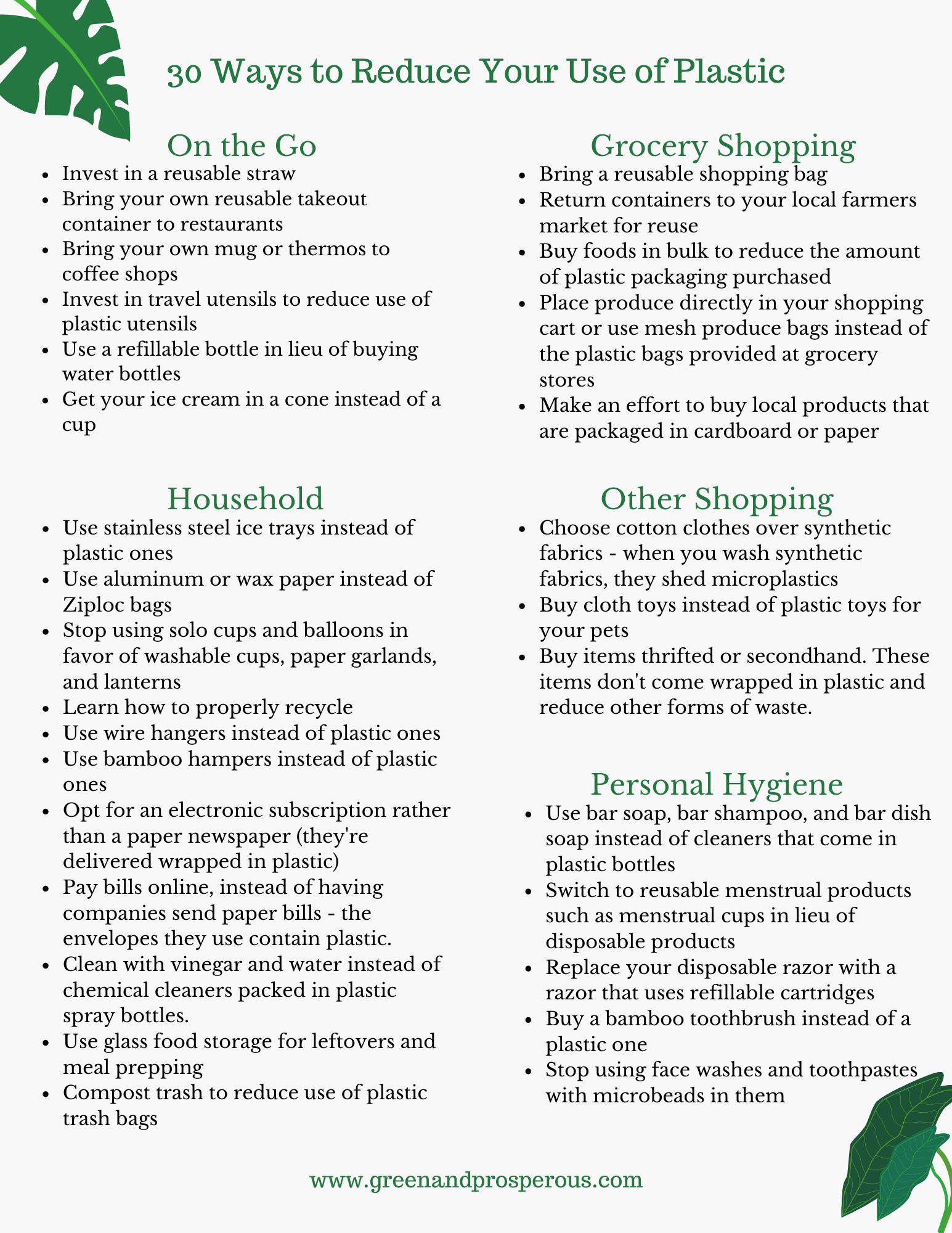 cheat sheet 30 ways to reduce your use of plastic