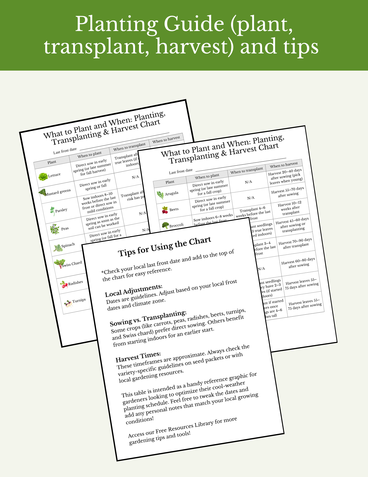 downloadable planting guide and instructions