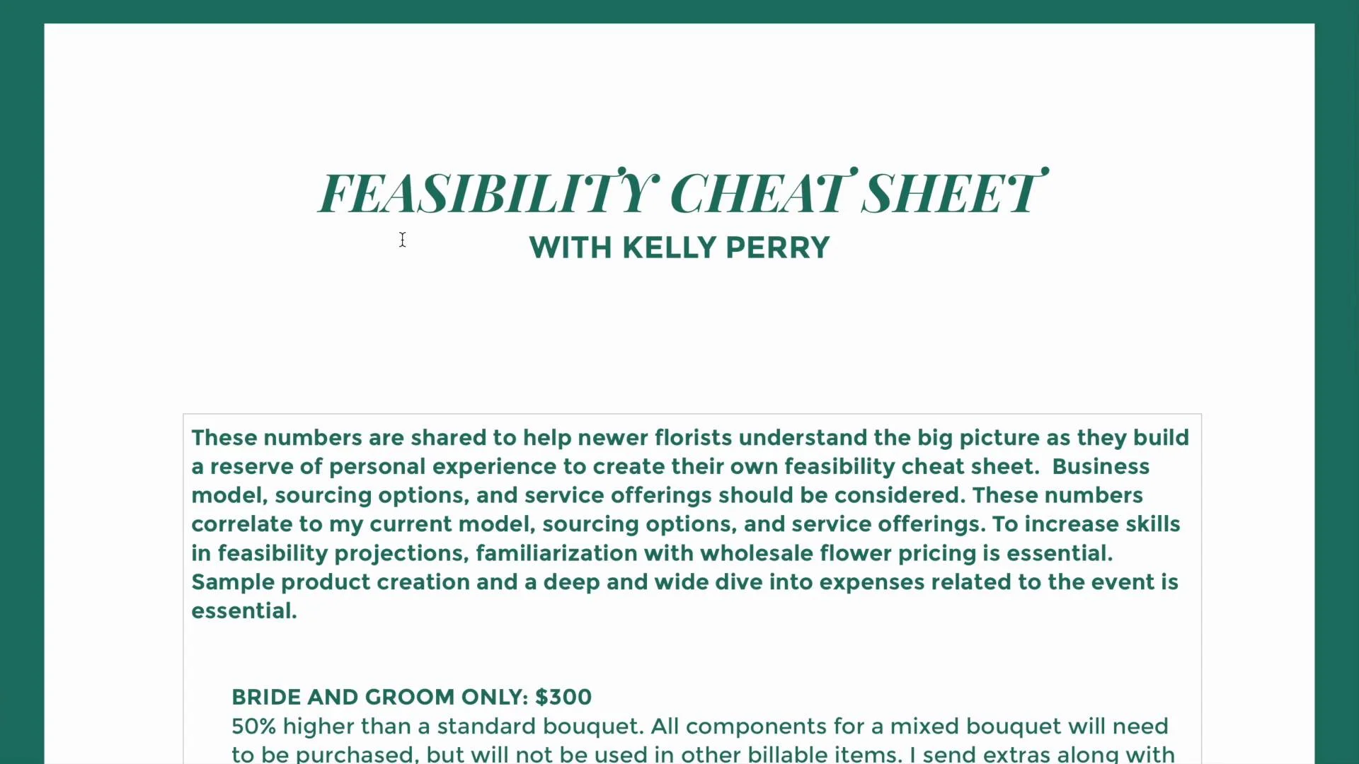 Feasibility Cheat Sheet Walkthrough