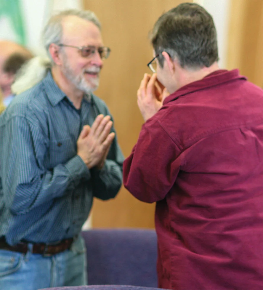 It is not surprising that “Namaste,” both word and gesture — palms together in front of heart, accompanied by a slight bow — is much in use here. Namaste is Sanskrit for “the Divinity in me salutes the Divinity in you.”