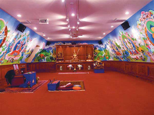 Tsogyelgar shrine room, which contains the largest tantric murals in North America created by B. Love (Rob Davis) and Traktung Rinpoche. For more detail, visit: tsogyelgar.org/art-galleries/2016/1/7/the-shrine-room-at-tsogyelga