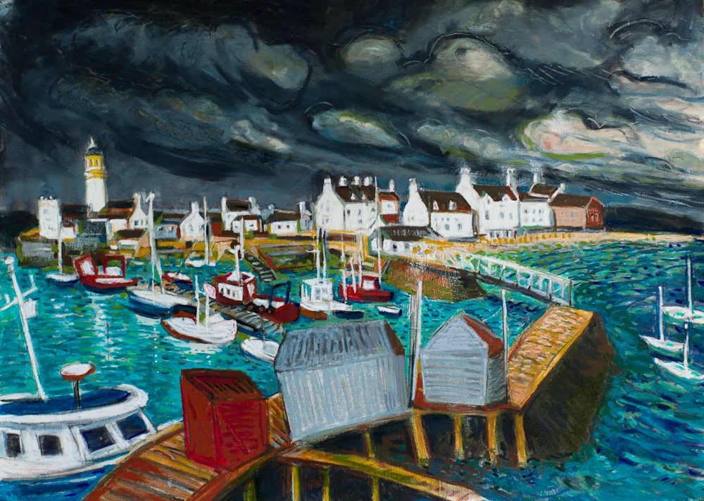 Cromarty Harbour, oil pastel