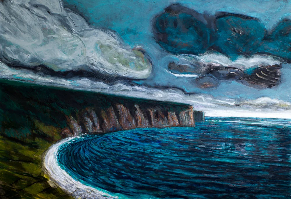 Rackwick Skies, oil pastel