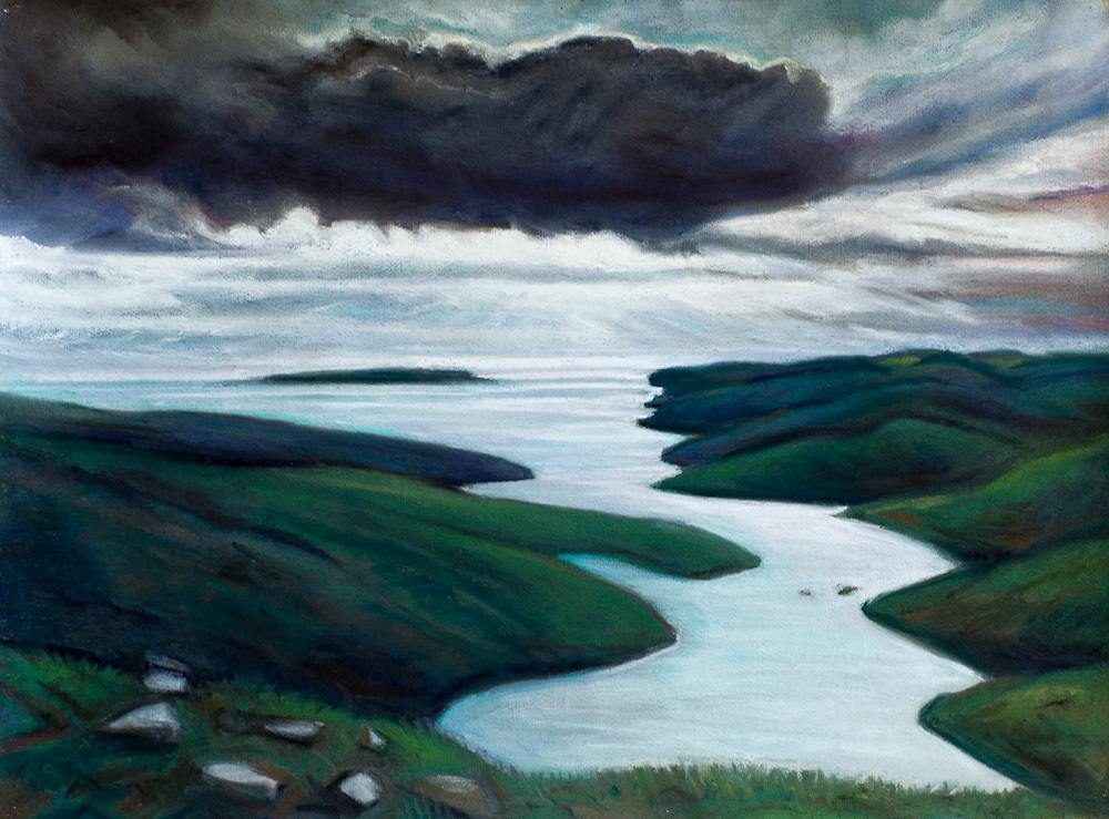 View to St. Magnus Bay, Shetland, pastel