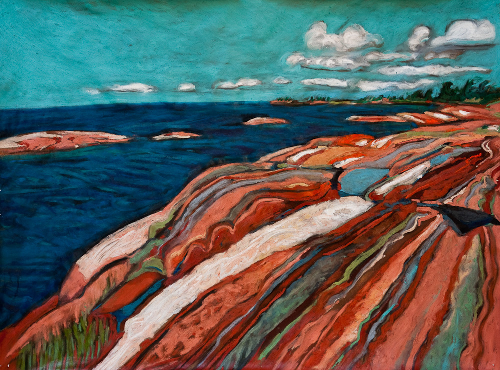 View to Head Island, Painted Rocks oil pastel