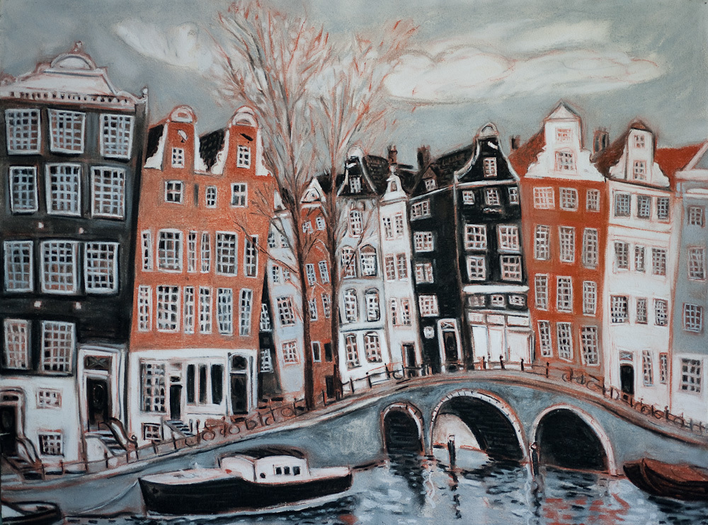 Amsterdam,  Prinsengracht Canal, pastel 22x30