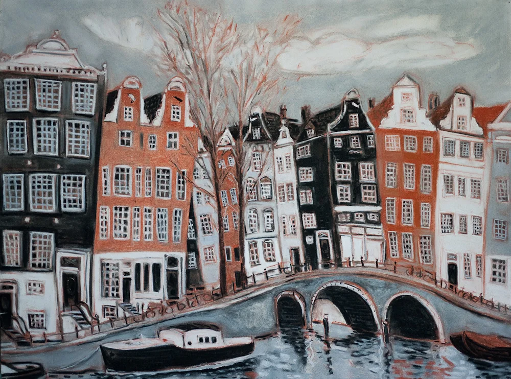 Amsterdam, Prinsengracht Canal, pastel 22x30