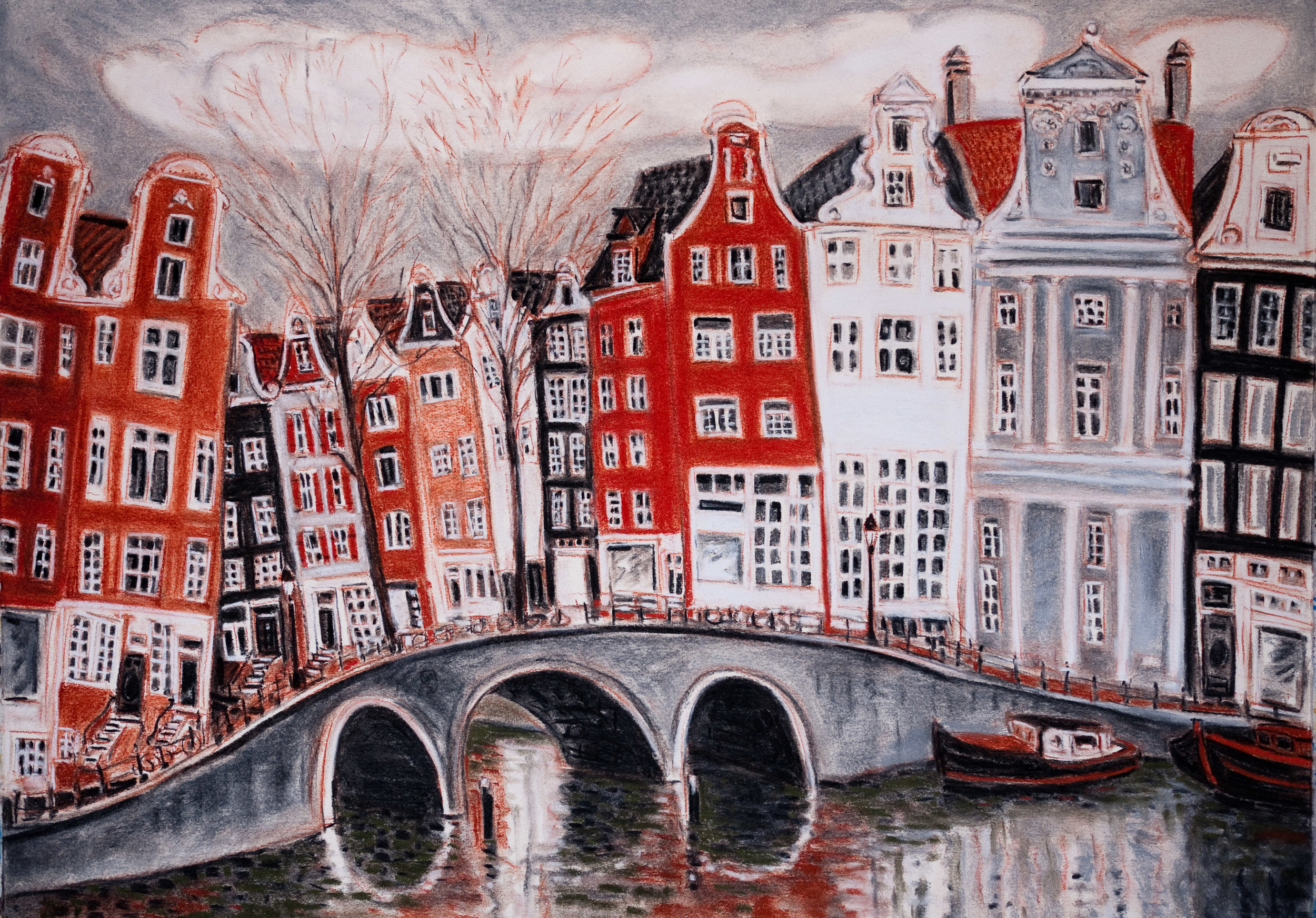 Amsterdam Canals, Prinsengracht Canal #2, pastel 22x30