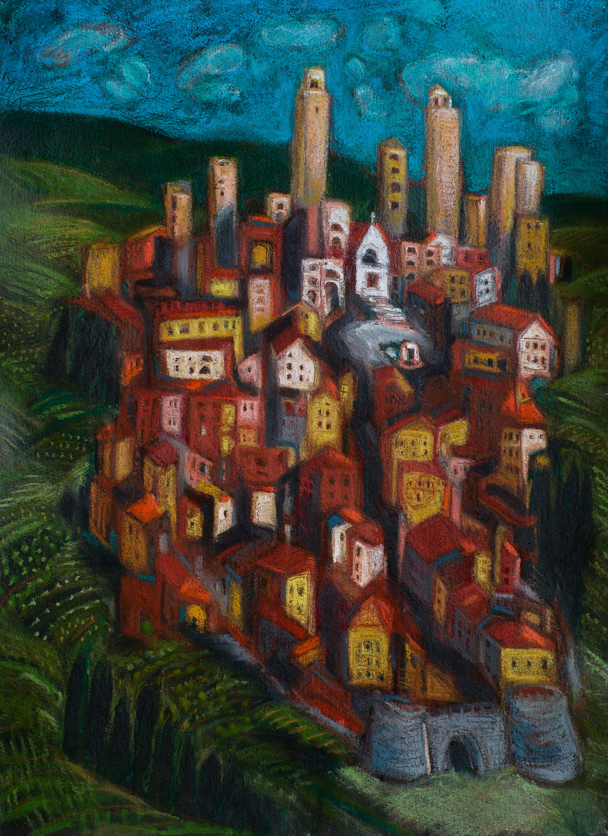 San Gimignano #2 oil pastel 22x30.jpg