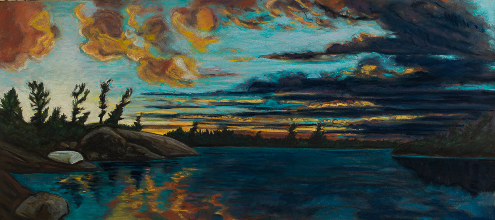 Sunset, Georgian Bay #3. pastel 21x47