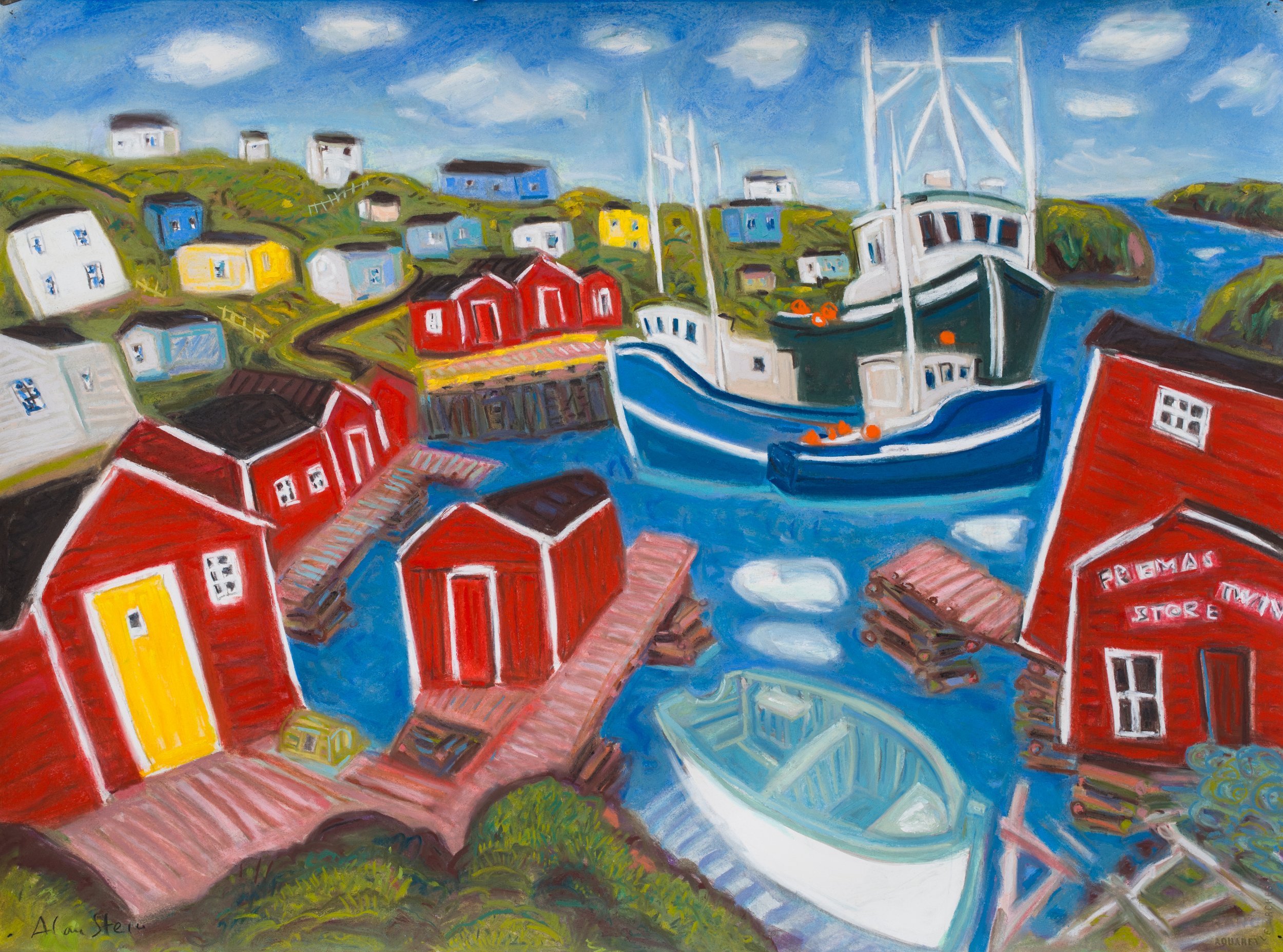 Fishing Stages and Boats, Newfoundland pastel 22x30