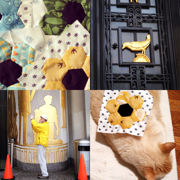 1) #flowersforeleni 2) The doorway to my workplace. 3) I'm not the only one who likes it. 4) Pit helping me with sewing. 