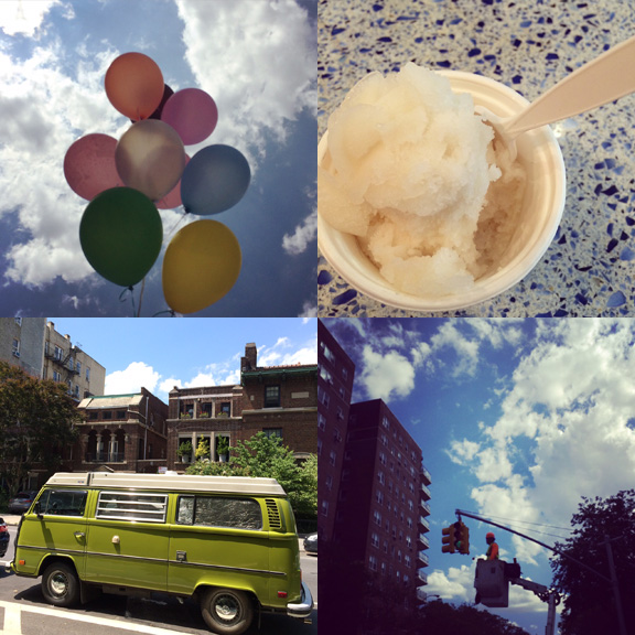 1) Brooklyn street balloons never disappoint. 2) My favorite flavor at Blue Marble is now gone. 3) I would live in you forever. 4) Workers working in the Summer sun. 