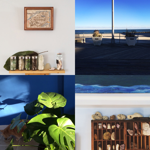 1) Some of our sea glass collection. 2) Shifting light on the boardwalk. 3) New plants and noms. 4) more collections. 