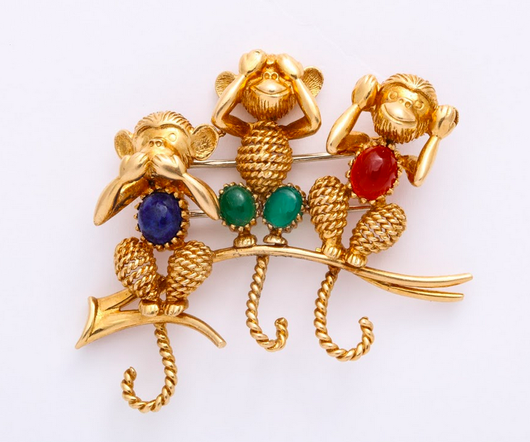 A highly collectible 'Three Wise Monkeys' brooch by Van Cleef &amp; Arpels, circa 1959