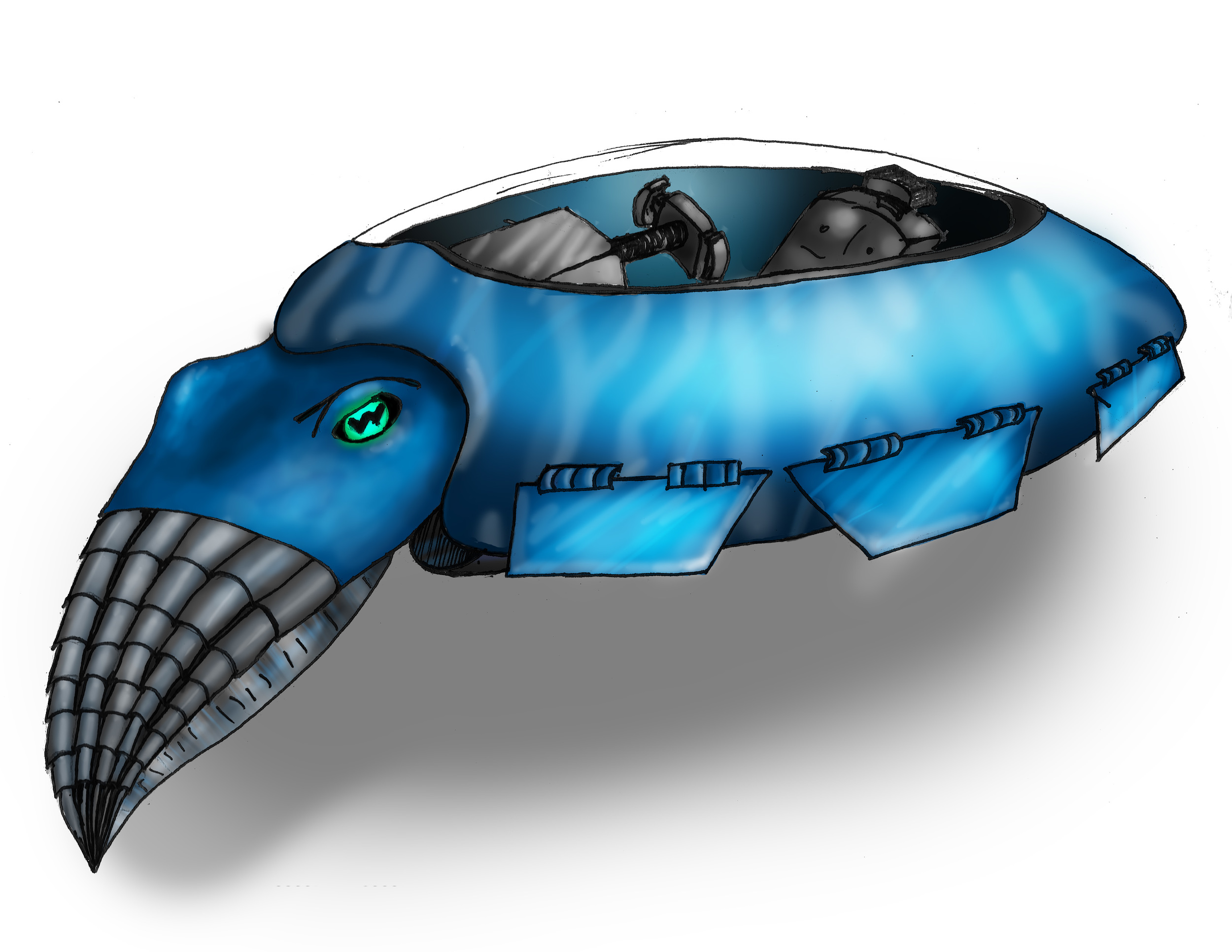 Digitally colored illustration for an illustration class. Assignment: turn an animal into a robot.