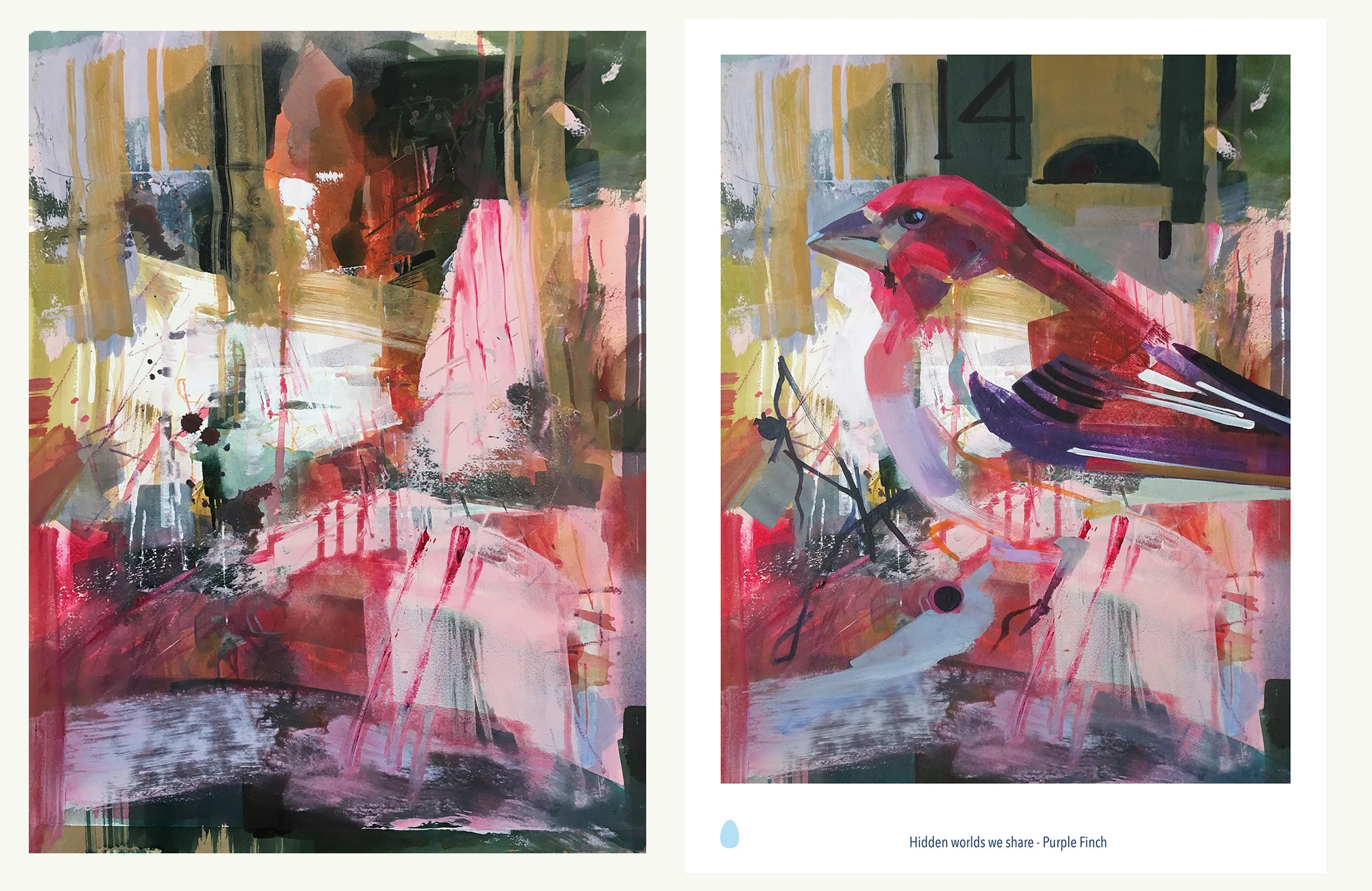 1. Purple Finch abstract background 2. Purple Finch defined