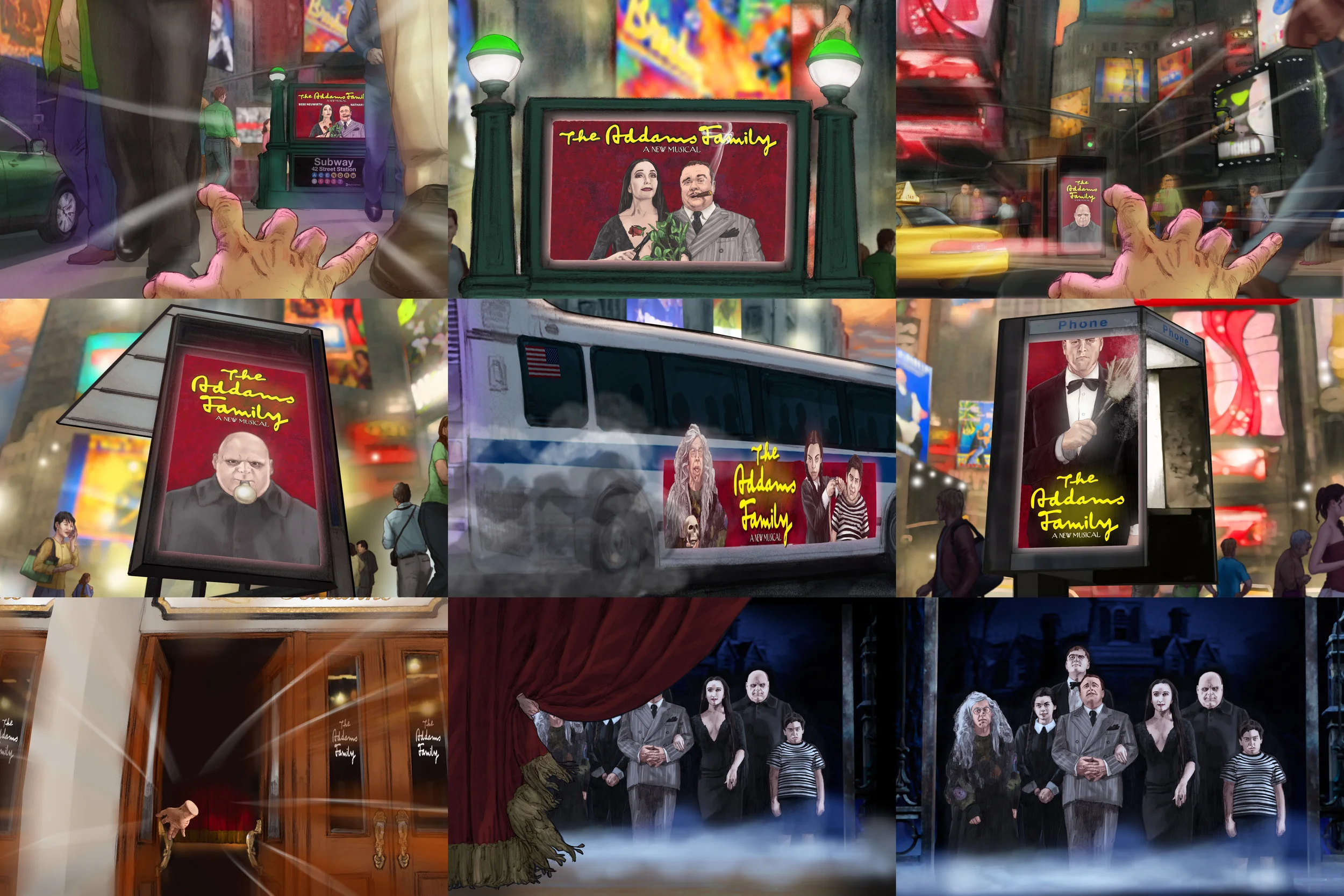 Storyboard for Addams family Broadway Commercial