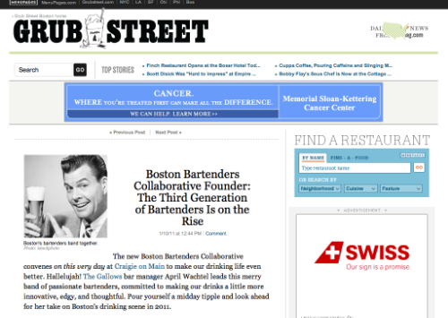  "Boston Bartenders Collaborative Founder: The Third Generation of Bartenders Is on the Rise," Boston Grubstreet, January 2011